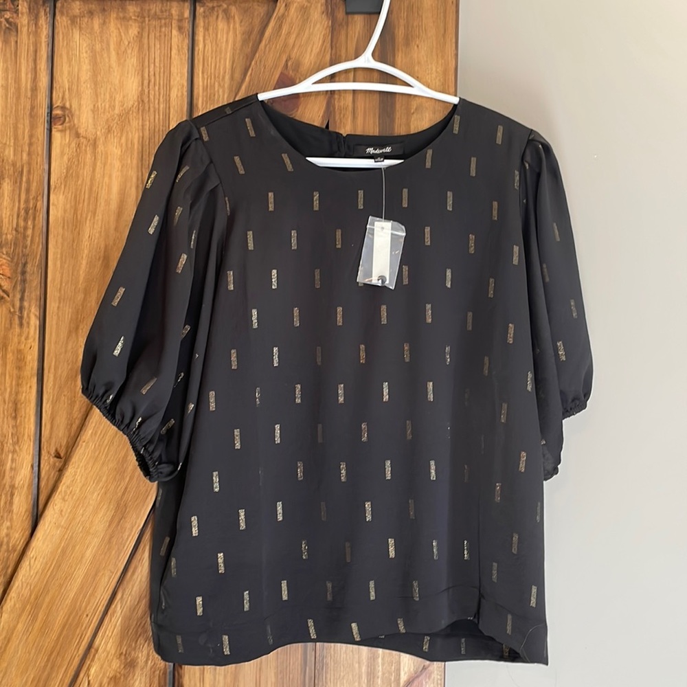 True Black Metallic Ikat Puff-Sleeve
Top - Women